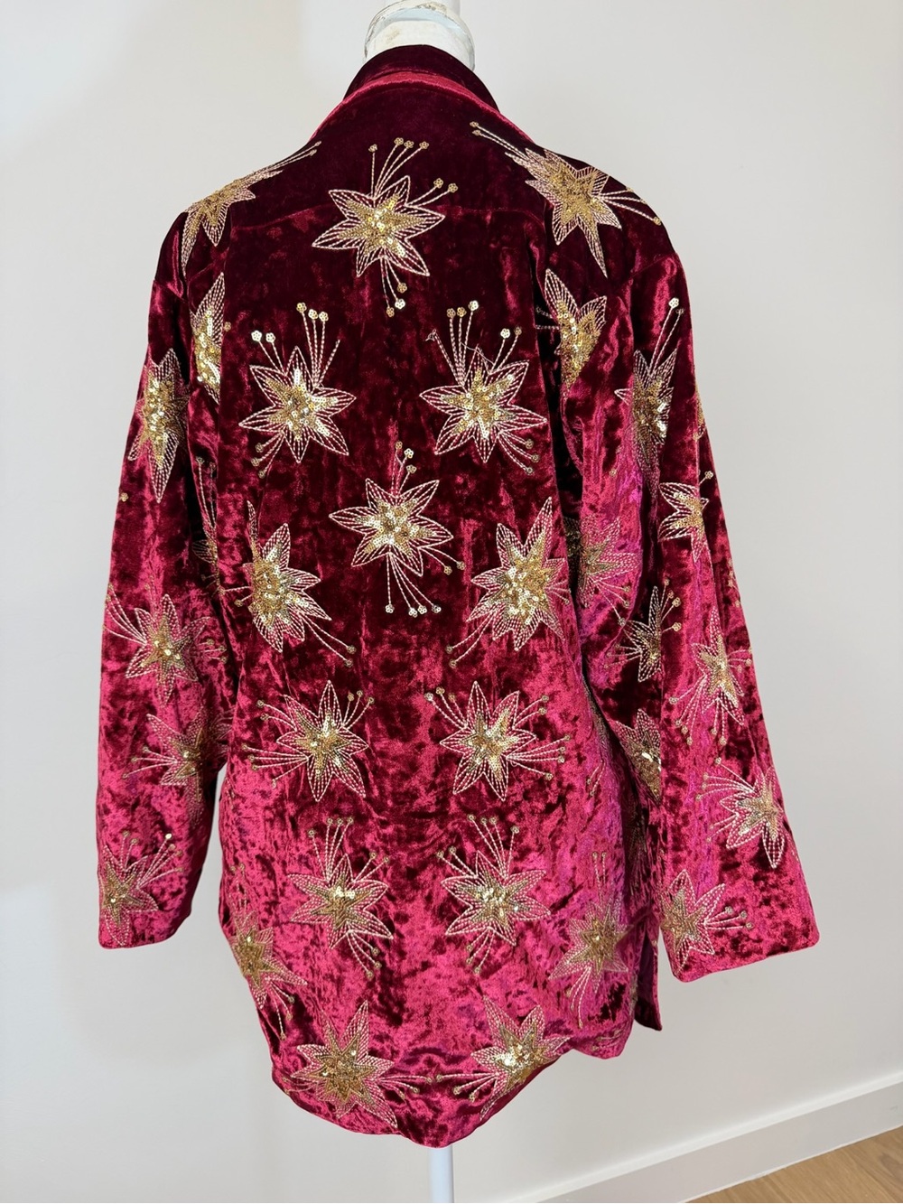 Chasing Unicorns Burgundy Velvet Blazer with Gold Embellishment